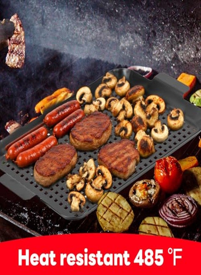 gzcmxh Outdoor Grill Pans Tray Barbecue Plate 2 Grilling Baskets Outdoor Grill Pans with Hole BBQ Grill Tray Grilling Basket Set for Camping Vegetable Meat (dark black) - Image 5